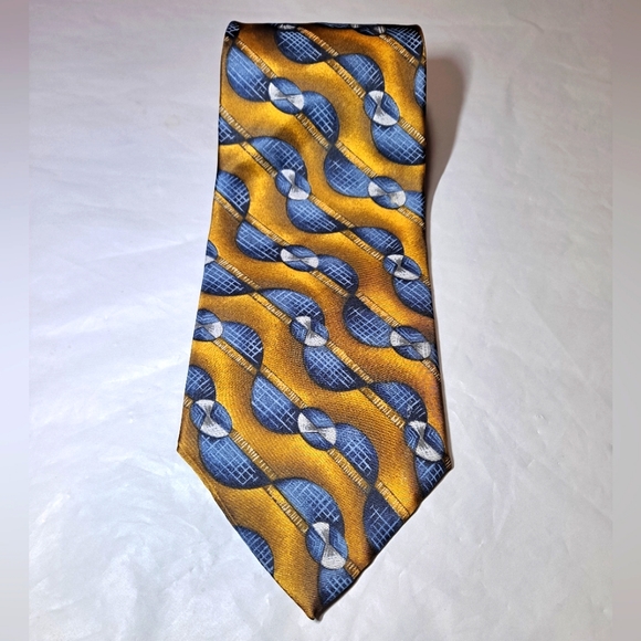 Barrington 💯 Silk Luxury Designer Necktie 58" x3.75" Blue/Gold Abstract Vintage - Picture 7 of 9